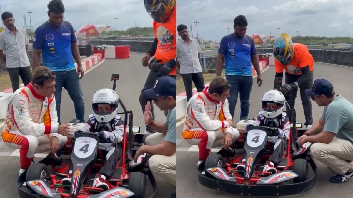 ajith son aadvik stunned fans by driving race car